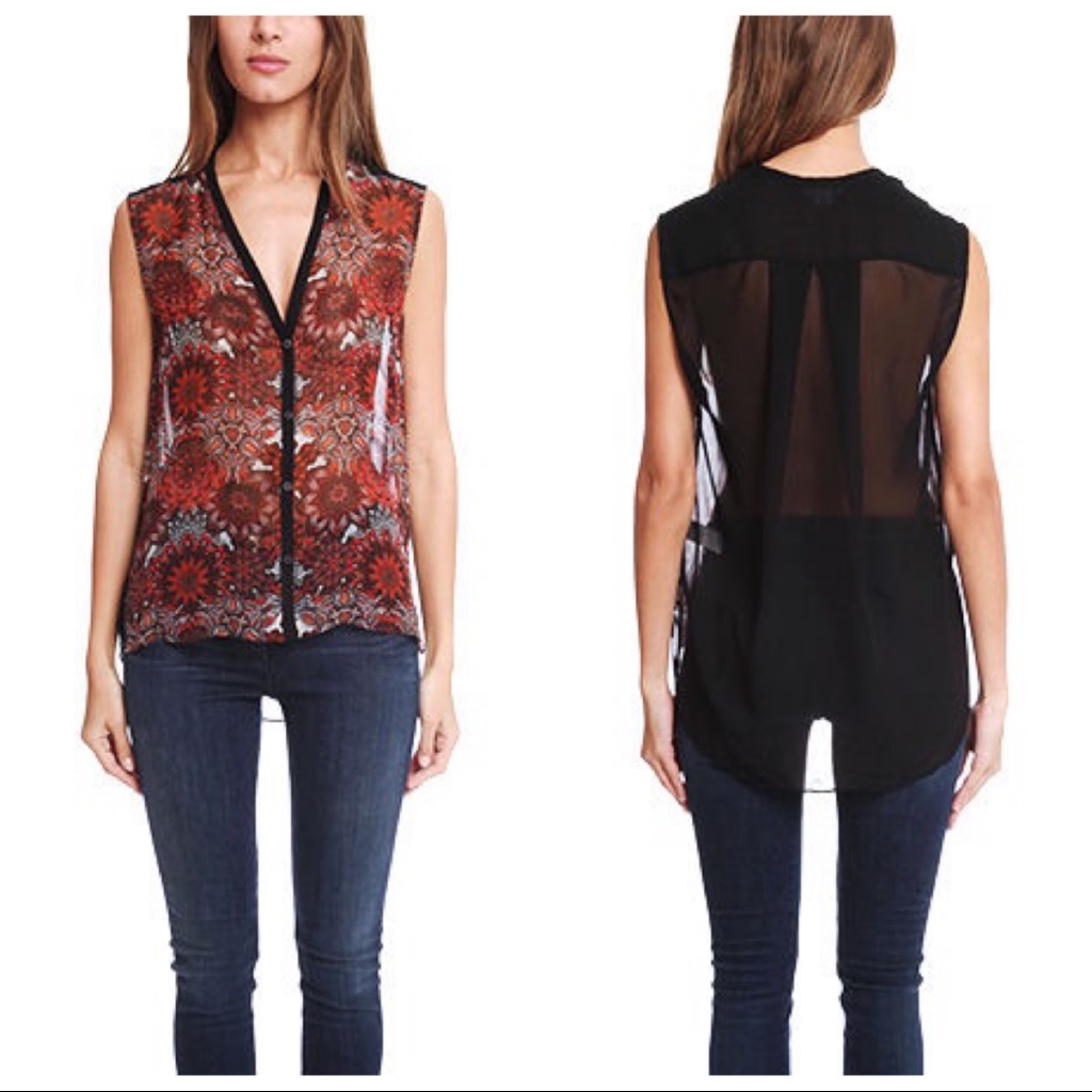 Helmut Lang Sheer Floral Sleeveless Blouse